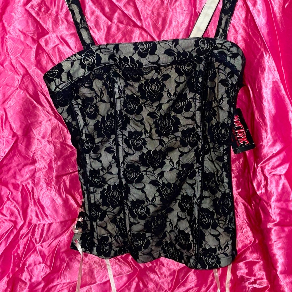 Vintage Black and Ivory Lace corset/ bustier.